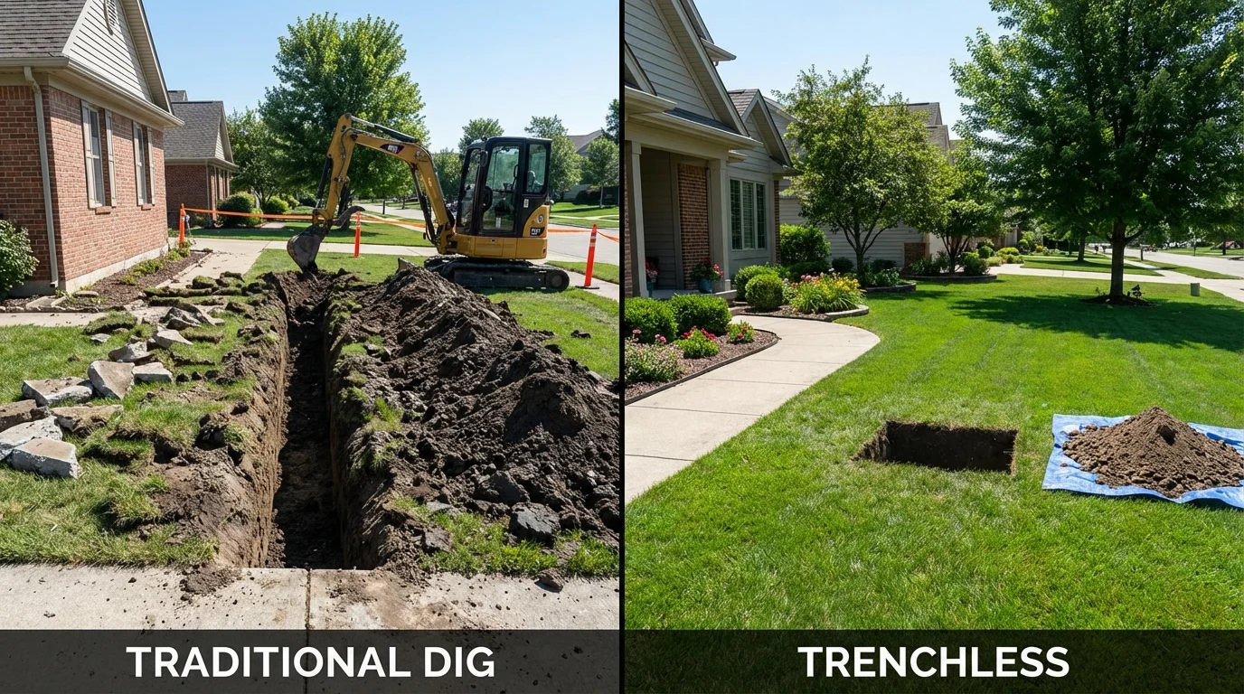 Trenchless sewer repair with minimal yard damage versus traditional excavation in DeRidder, LA